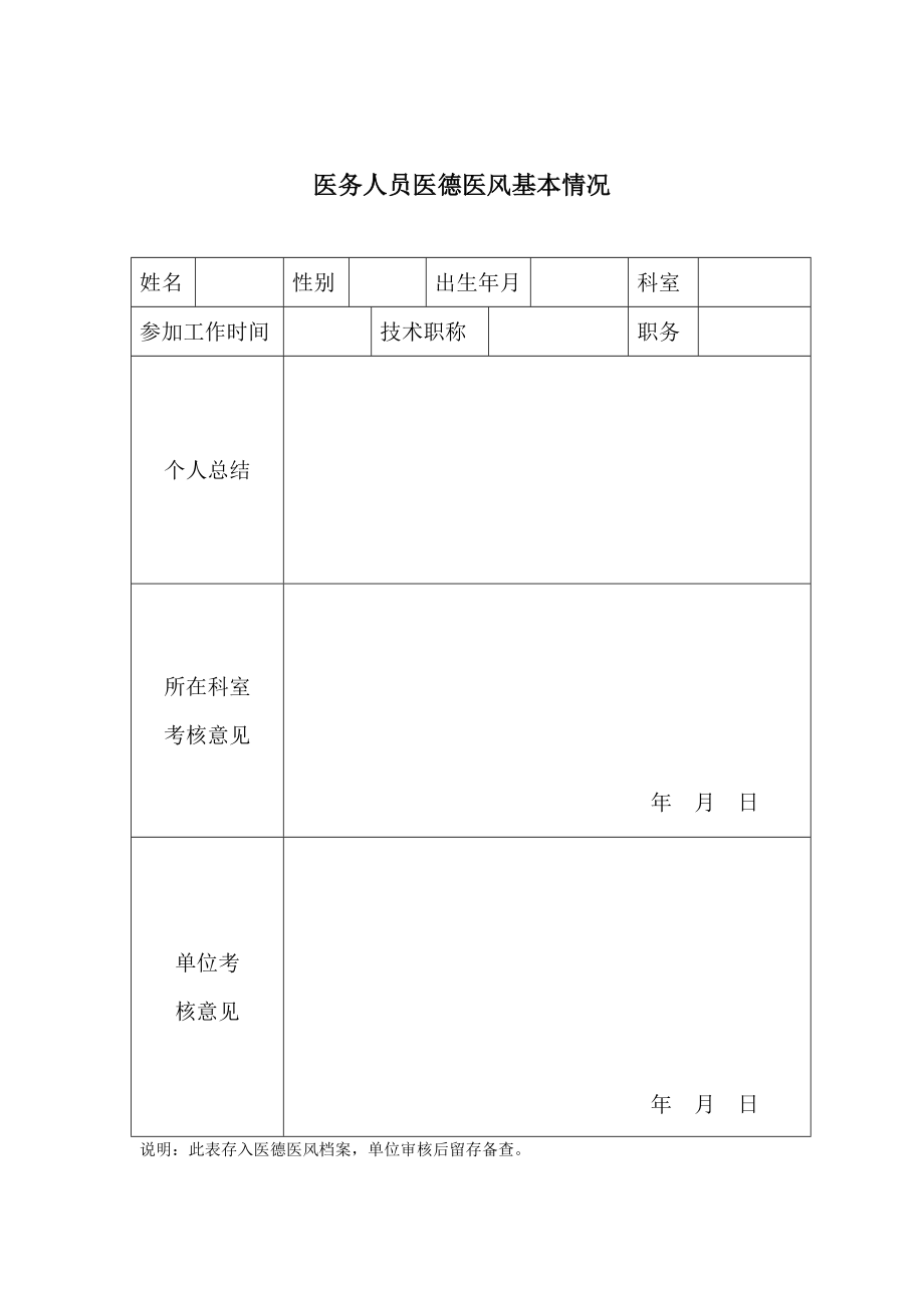 个人医德医风档案