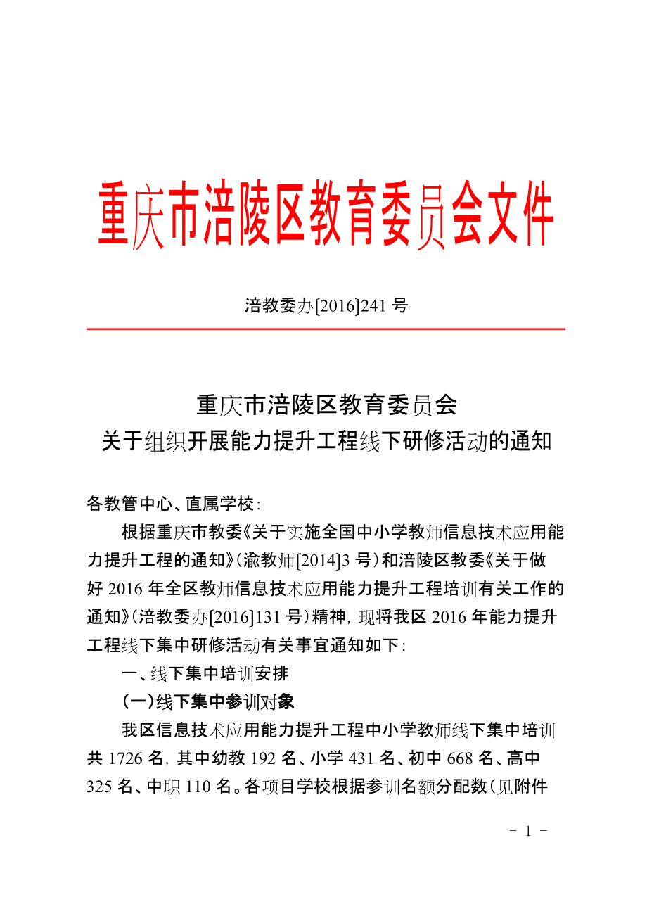 关于组织开展能力提升工程线下研修活动的通知报名表_第1页