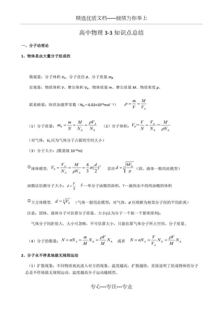 高中物理选修3-3知识总结(共7页)_第1页