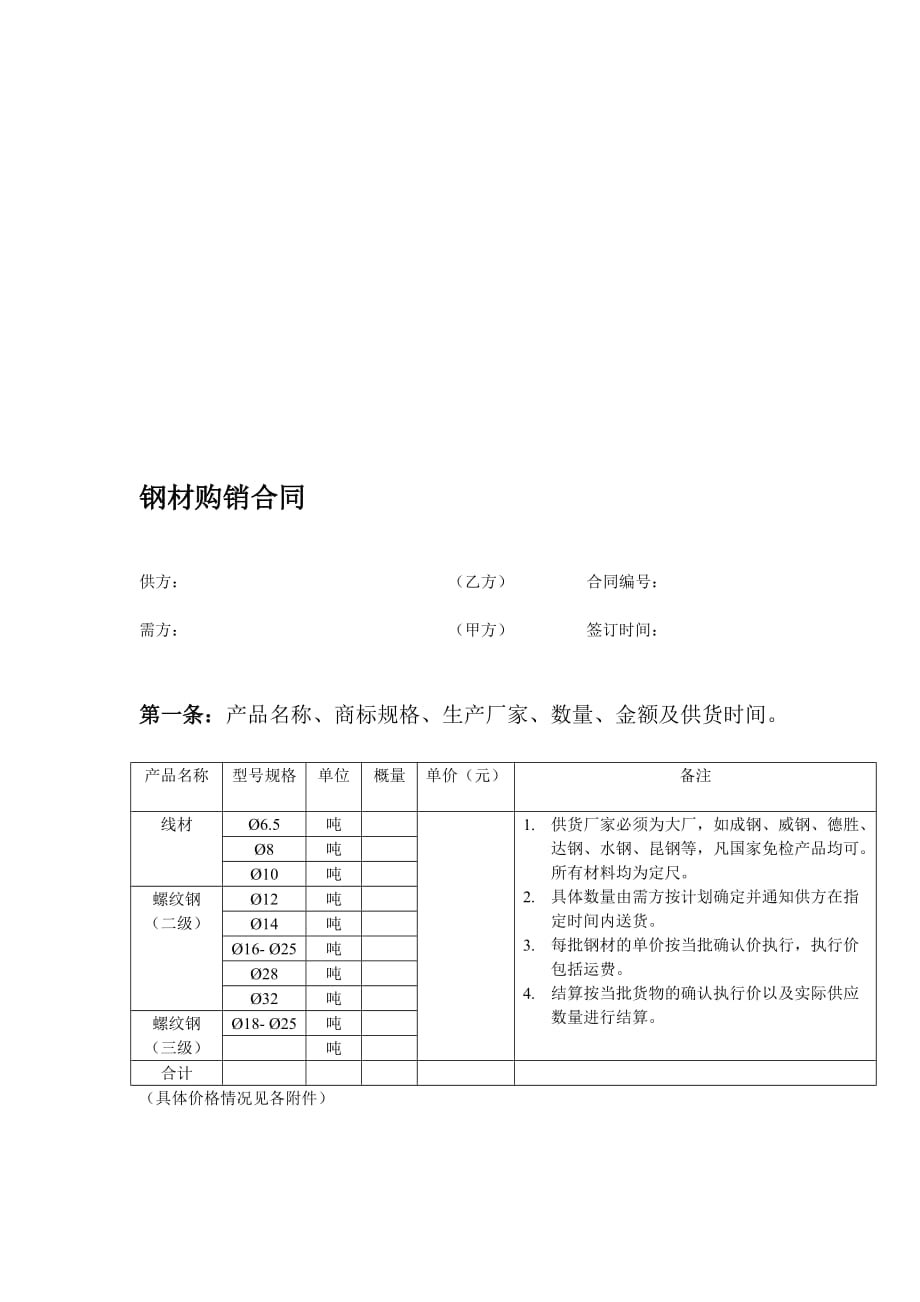 钢材销售合同简单模板图片