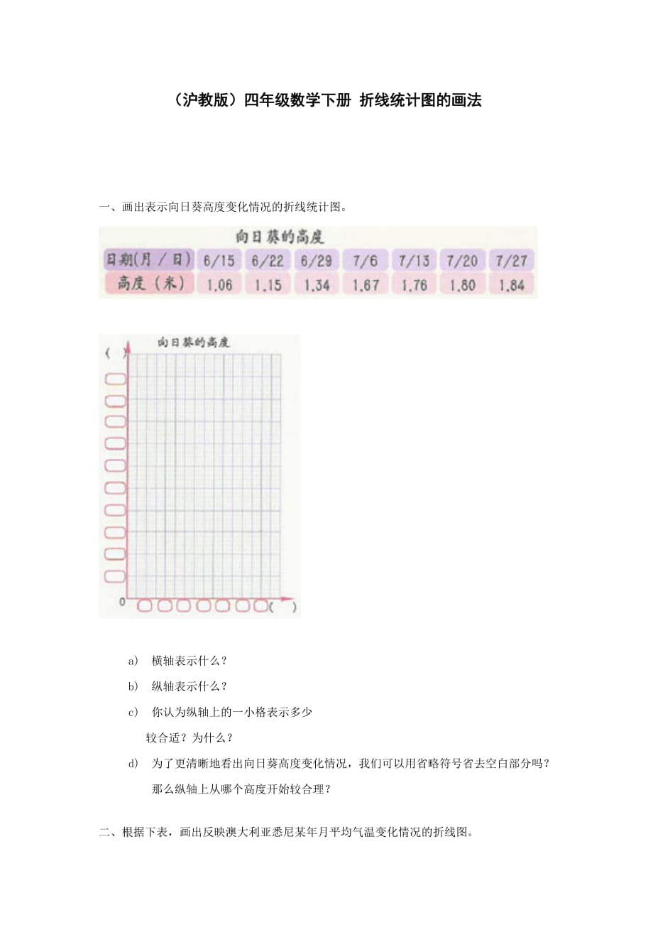 沪教版数学四年级下《折线统计图的画法》练习题_第1页