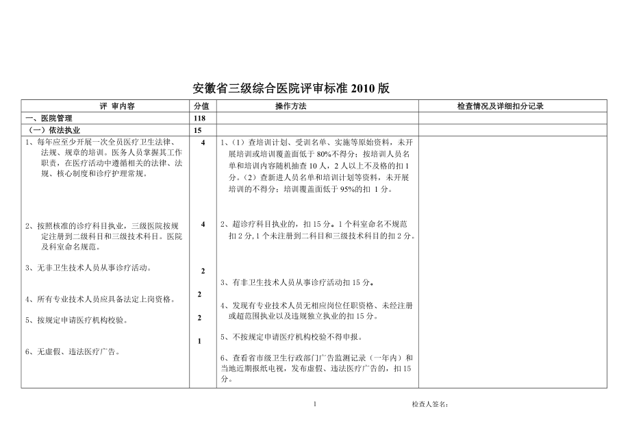 安徽省三级综合医院评审标准版9740324280_第1页