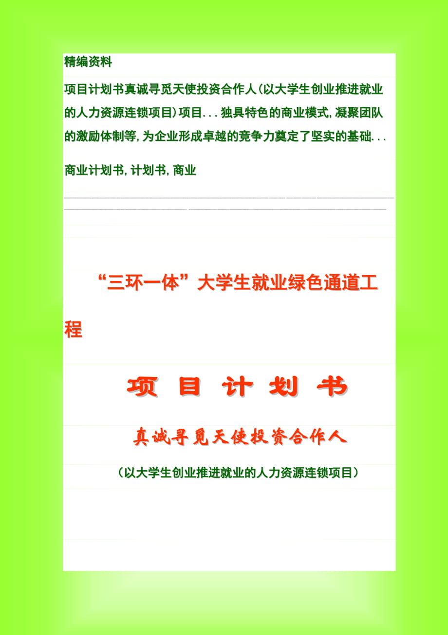 天使投資合作計(jì)劃書doc項(xiàng)目商業(yè)計(jì)劃書_第1頁