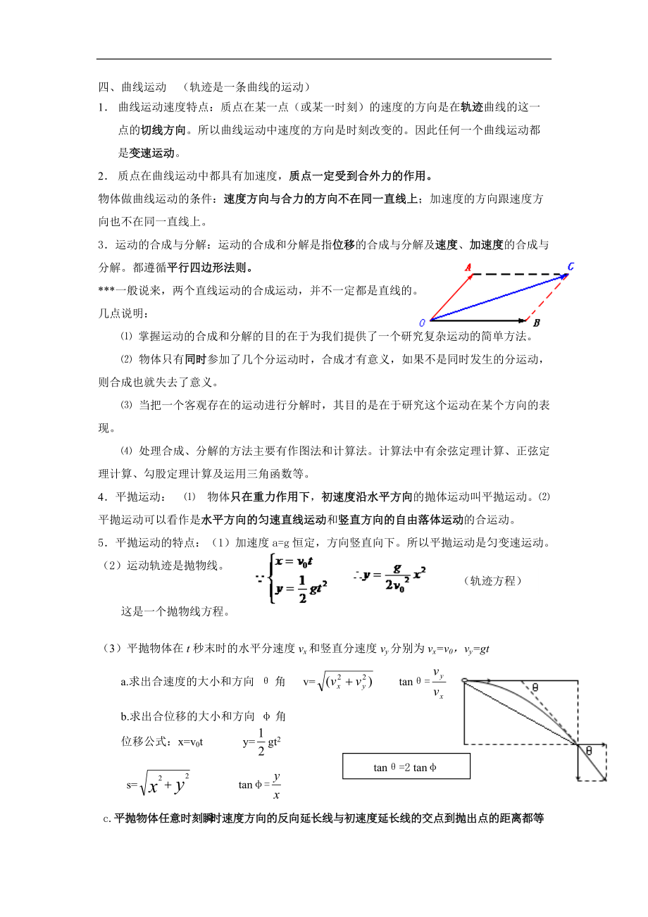 高一物理（曲线运动与万有引力）知识点总结+经典题型_第1页