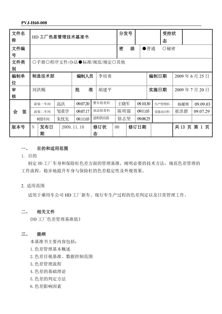 HD工厂涂装色差管理技术基准书_第1页