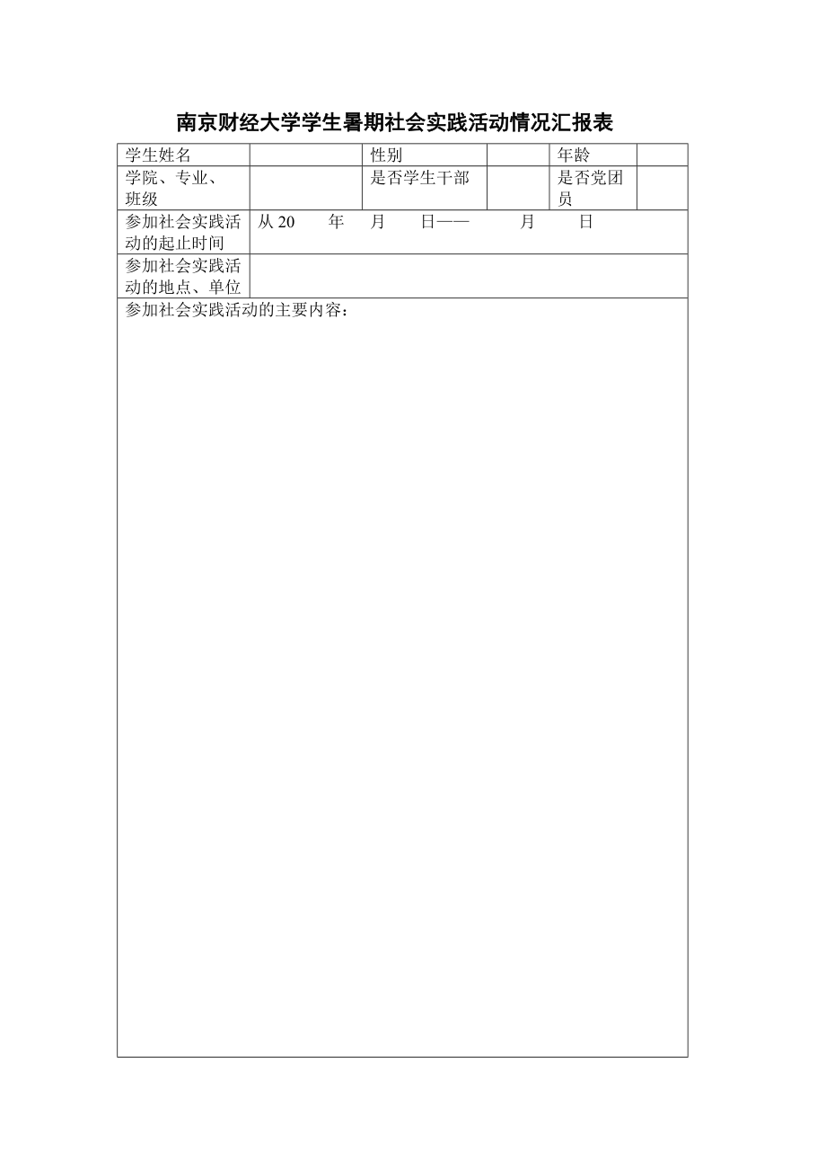 南京財經(jīng)大學學生暑期社會實踐活動情況匯報表_第1頁