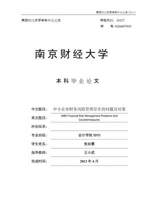 中小企業(yè)財務風險管理存在的問題及對策 本科畢業(yè)論文