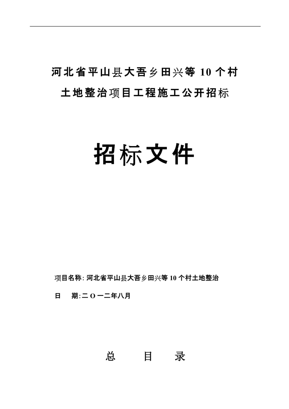 大吾土地整治项目工程施工公开招标 招标文件_第1页