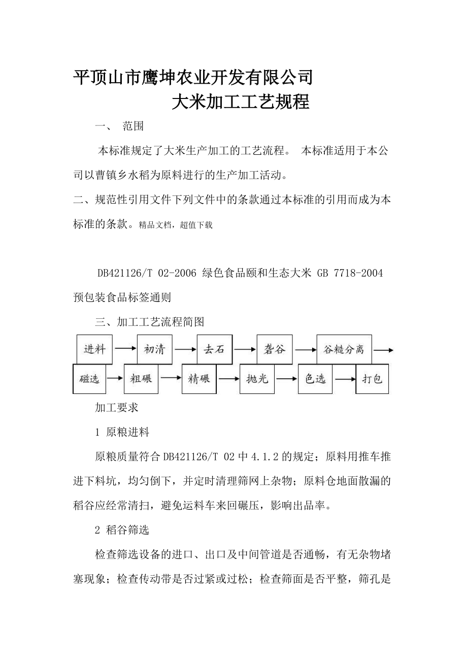 大米加工工藝規(guī)程_第1頁