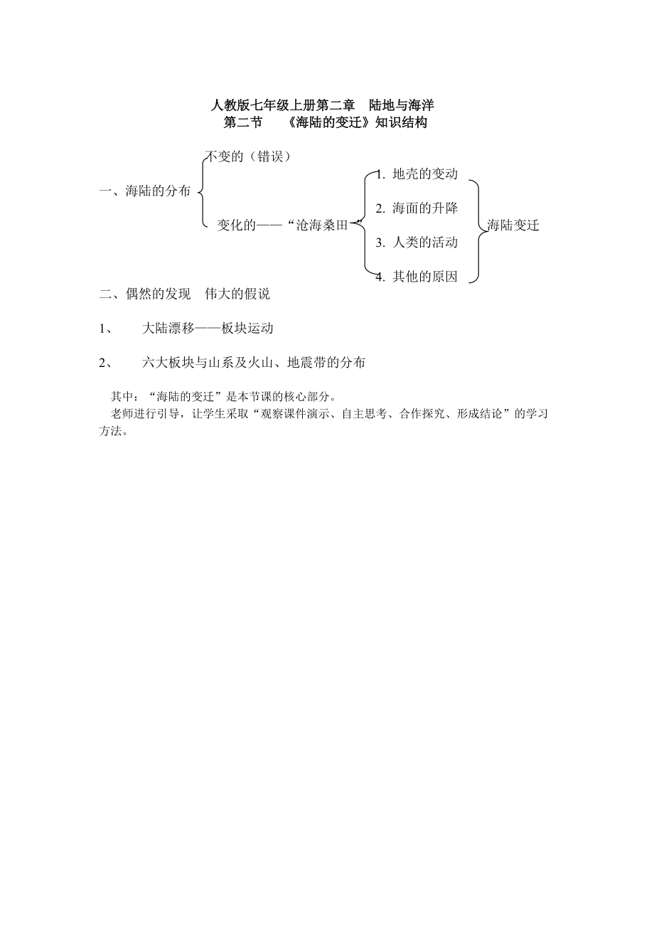 人教版七年级地理上册第二章《陆地与海洋》第二节海陆的变迁_第1页