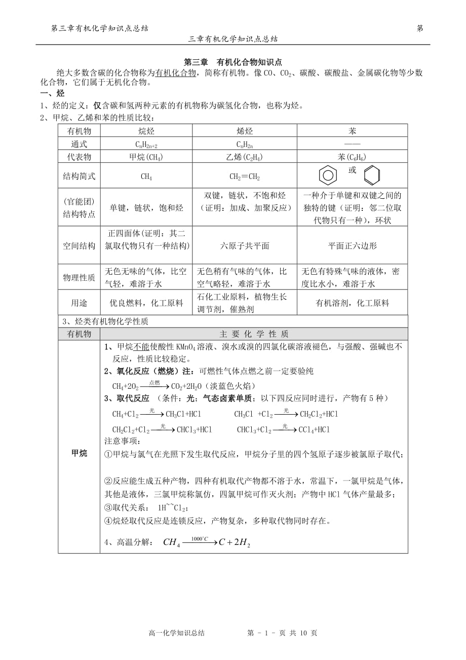 高中化學(xué)必修二第三章有機(jī)化合物知識點(diǎn)與練習(xí)題_第1頁