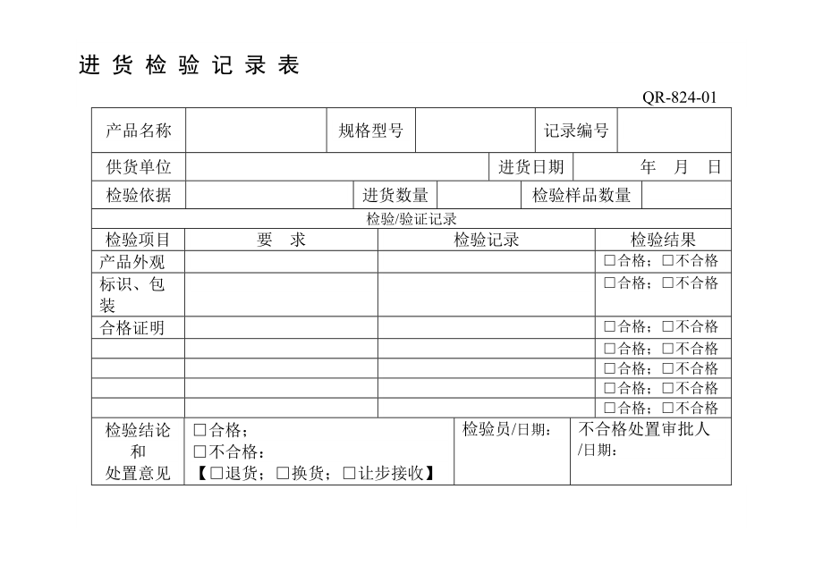 進(jìn)貨檢驗(yàn)記錄表_第1頁(yè)