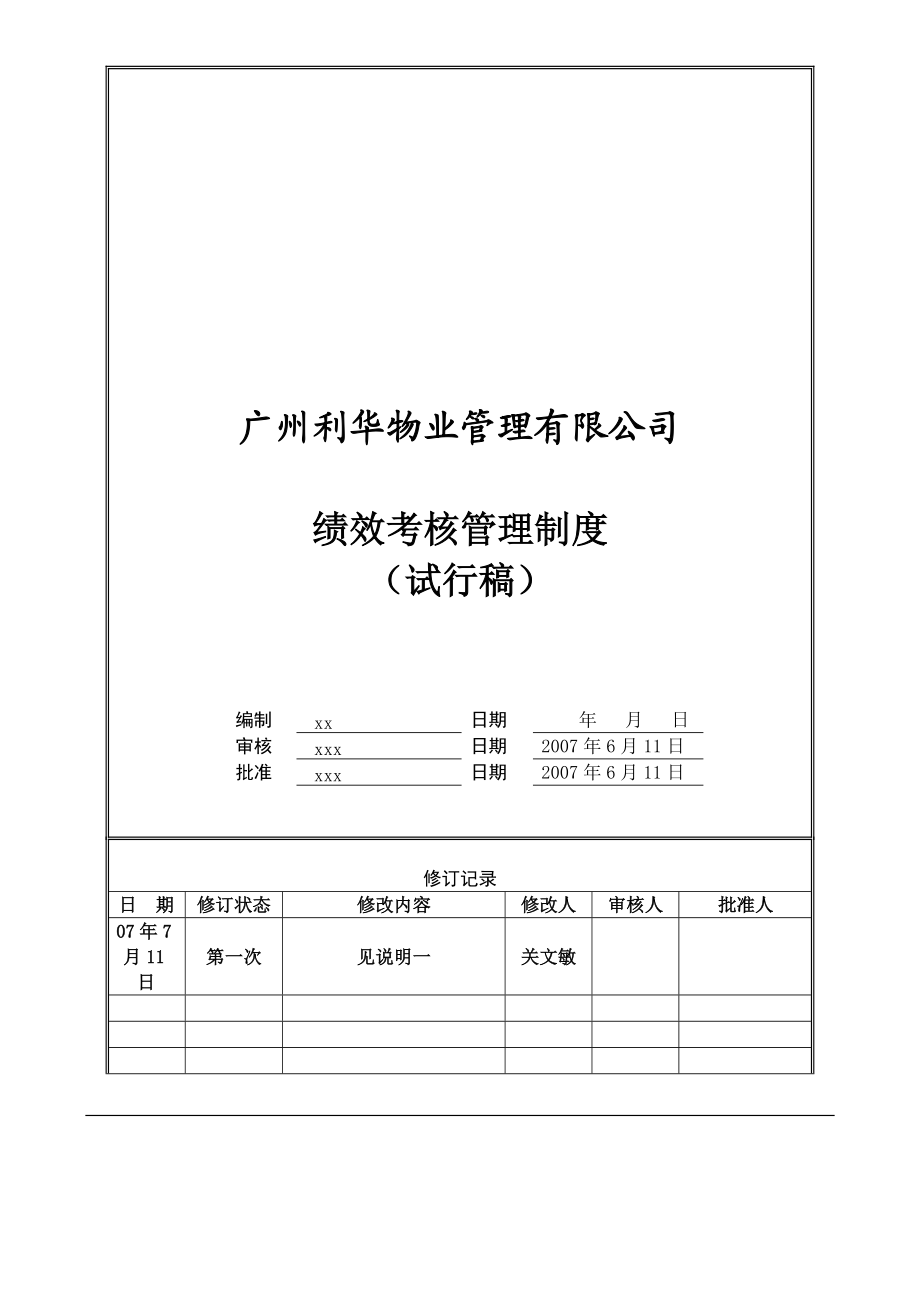 东利华物业集团绩效考核管理制度(14P)_第1页