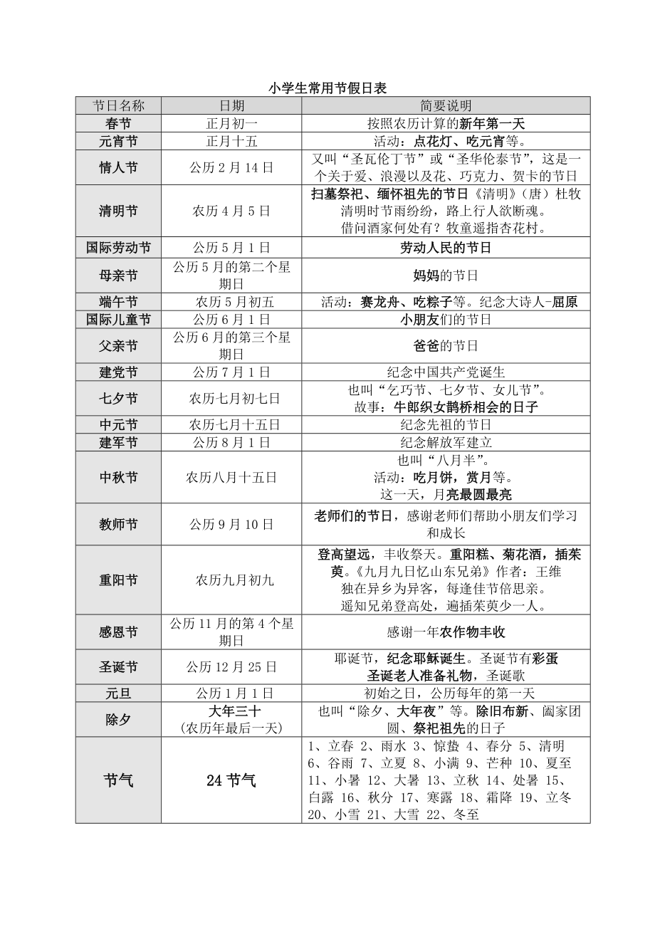 传统节日表格图简单图片