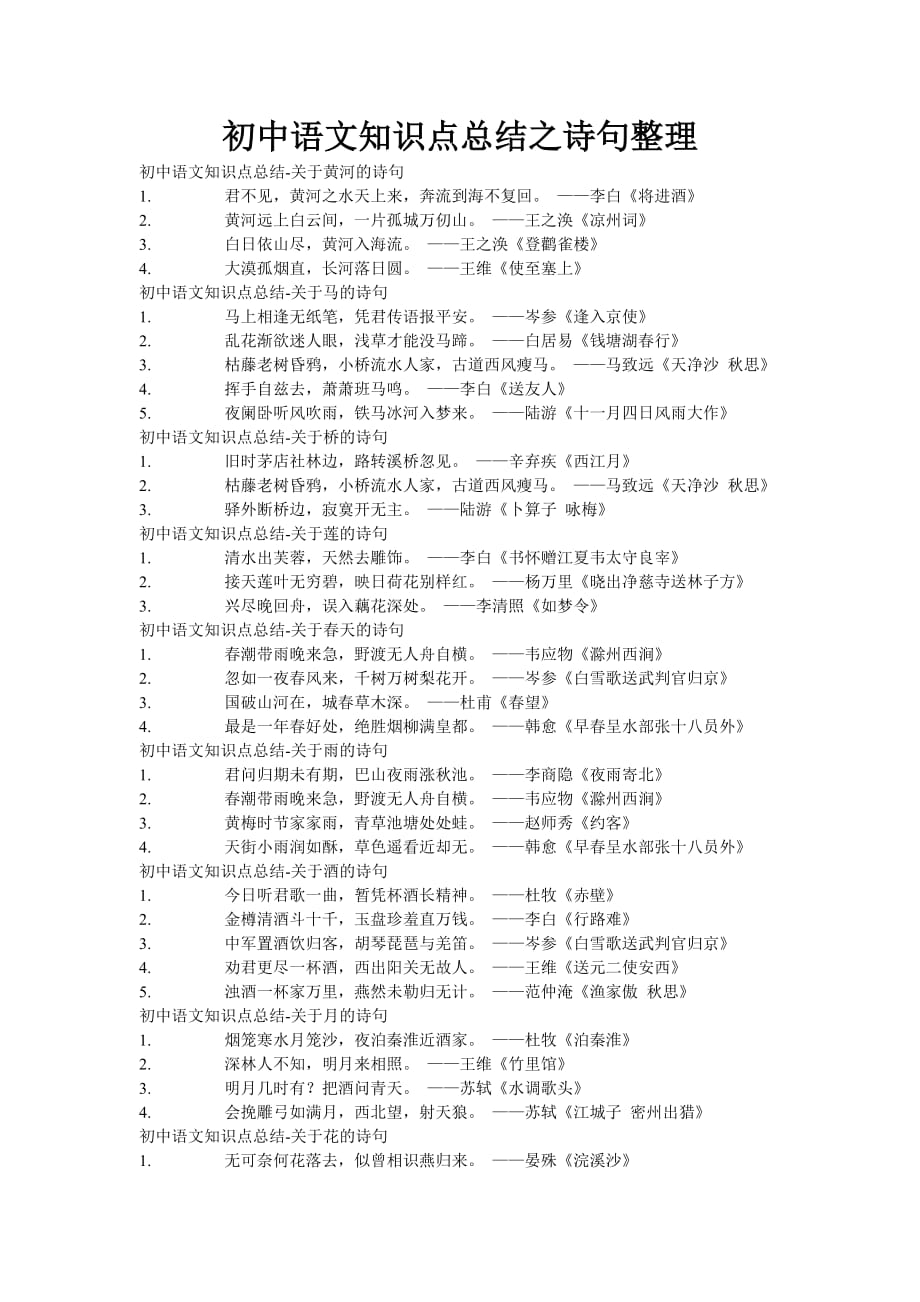 初中语文知识点总结之诗句整理_第1页