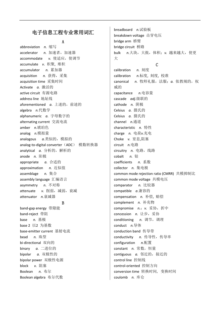 電子信息工程專業(yè)英語詞典_第1頁