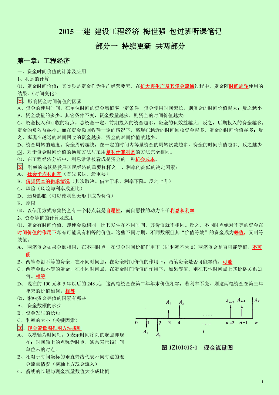 一級建造師考試 梅世強(qiáng) 建設(shè)工程經(jīng)濟(jì)包過班學(xué)習(xí)筆記 第一部分 持續(xù)更新_第1頁