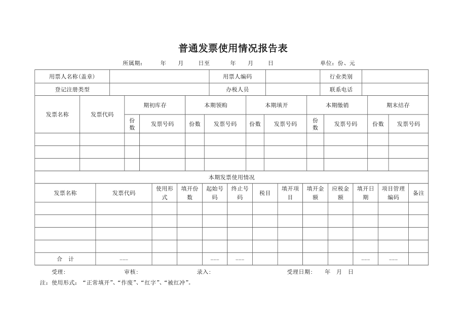 普通發(fā)票使用情況報(bào)告表_第1頁(yè)