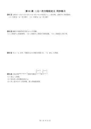 【名師點(diǎn)睛】 七年級(jí)數(shù)學(xué)下冊(cè)同步講義 二元一次方程組 第01課 二元一次方程組定義及答案(培優(yōu))