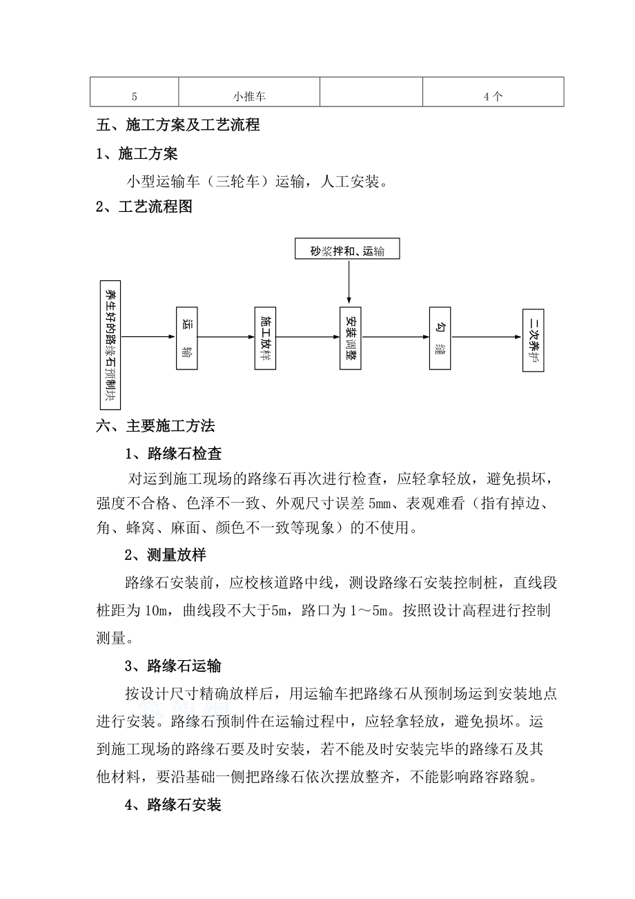 路緣石安裝施工方案