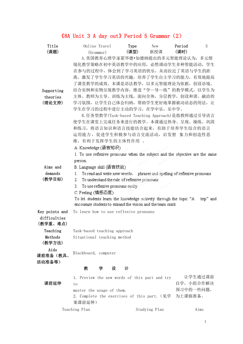 江蘇省海安縣大公初級中學(xué)八年級英語上冊《8A Unit 3 A day out》Period 5 Grammar（2）教案 牛津版_第1頁