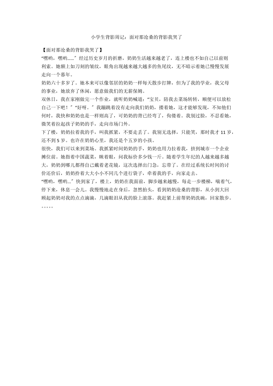 小学生背影周记面对那沧桑的背影我哭了