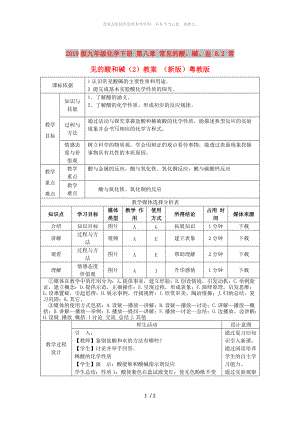 2019版九年級化學(xué)下冊 第八章 常見的酸、堿、鹽 8.2 常見的酸和堿（2）教案 （新版）粵教版