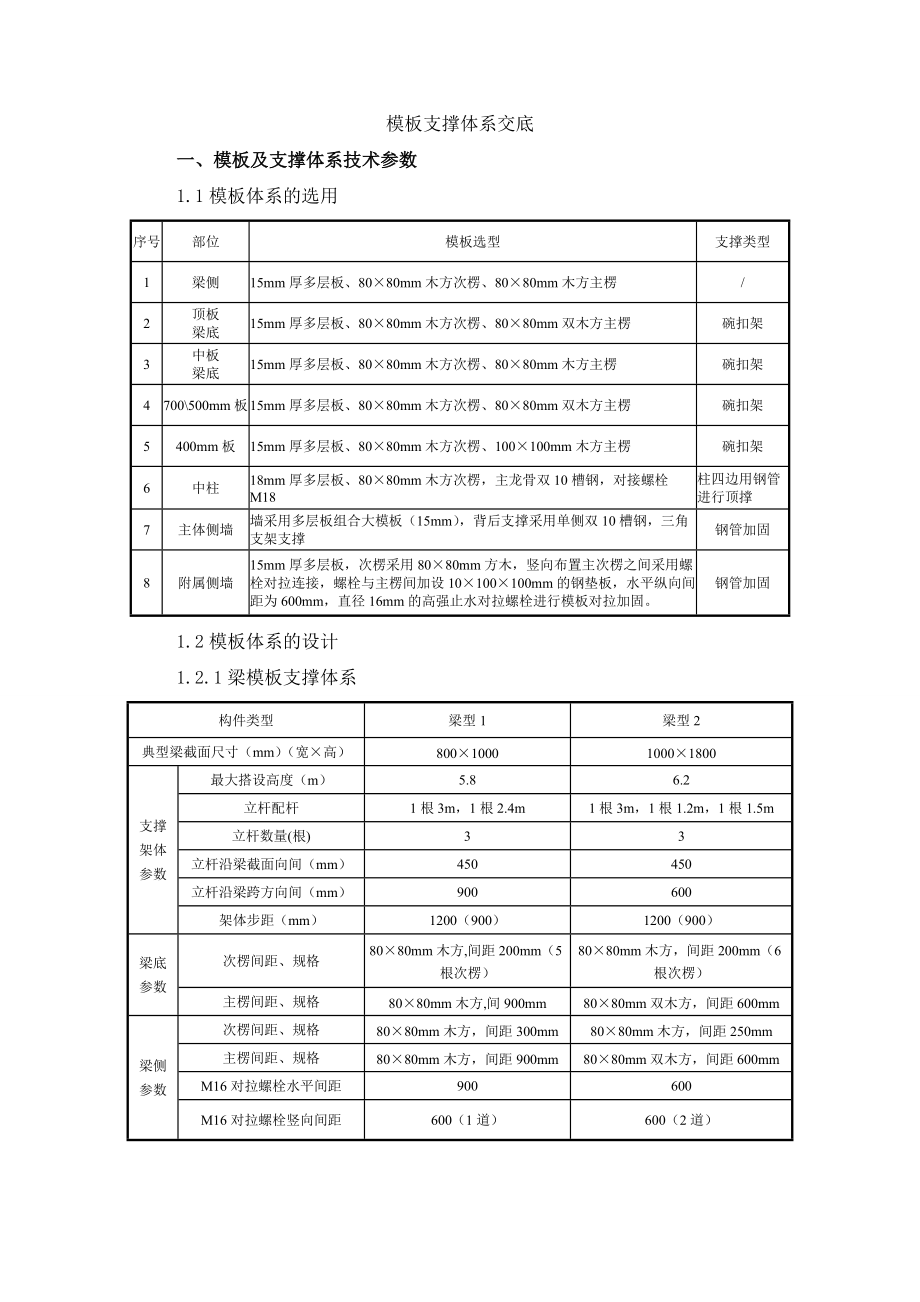 模板支撑体系技术交底_第1页