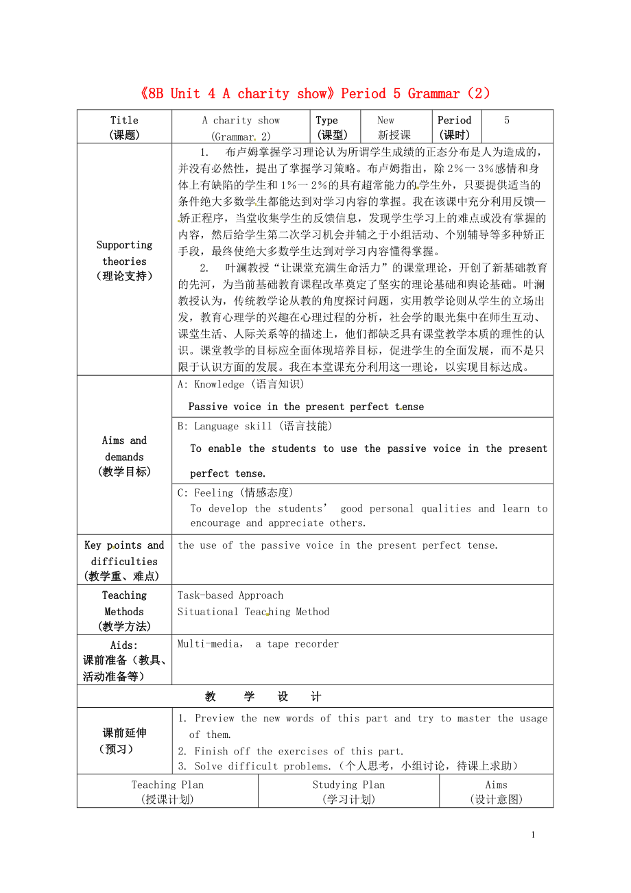 江蘇省海安縣大公初級中學(xué)八年級英語下冊《8B Unit 4 A charity show》Period 5 Grammar（2）教案 牛津版_第1頁