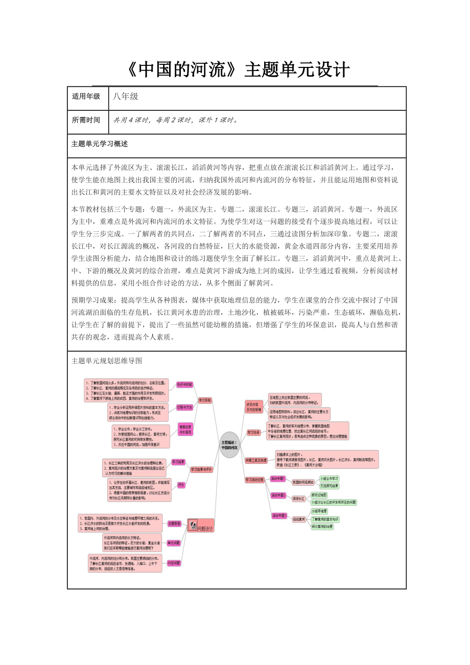 初中地理《中國(guó)的河流》主題單元教學(xué)設(shè)計(jì)_第1頁(yè)