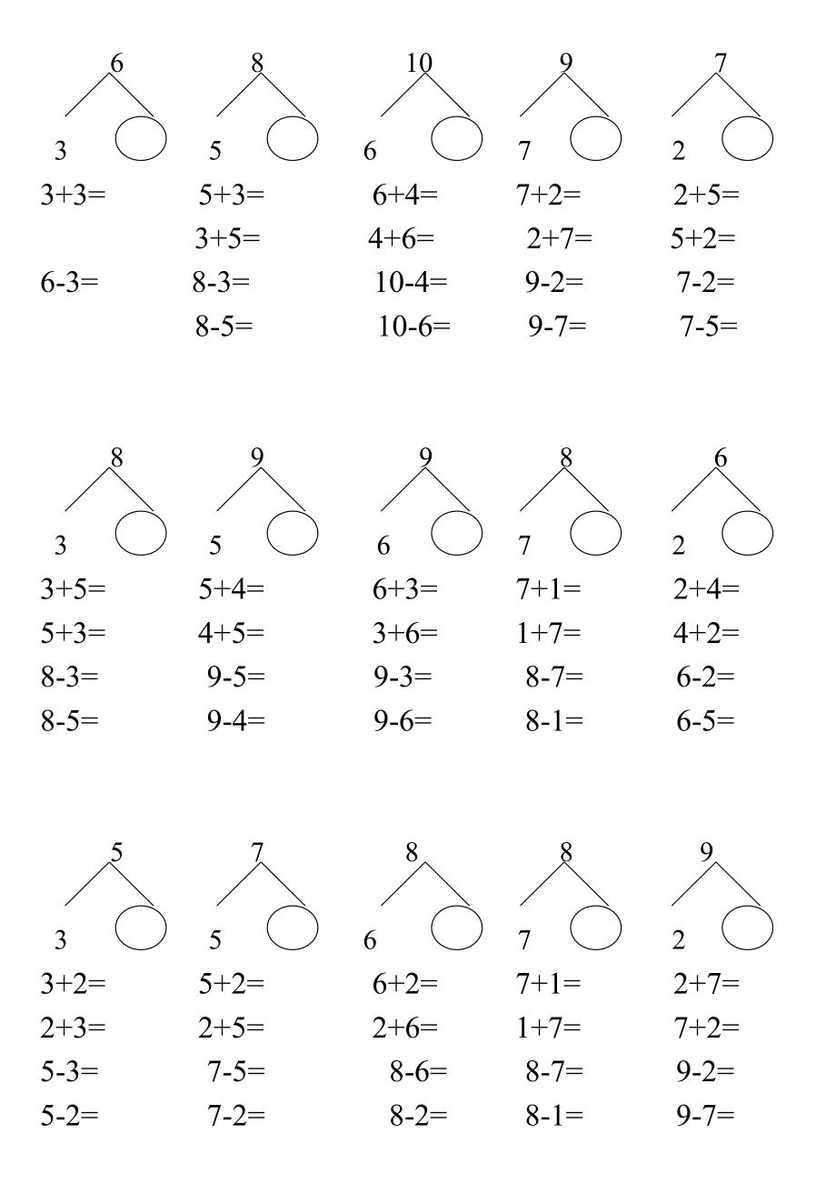 10以内分成及其加减法练习题
