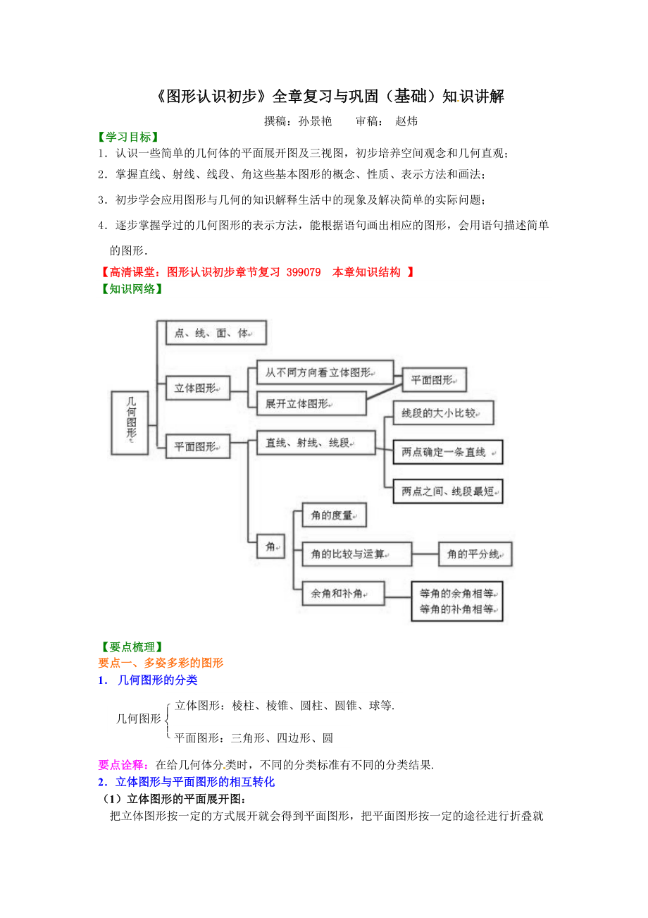 《圖形認識初步》全章復習與鞏固(基礎)知識講解_第1頁