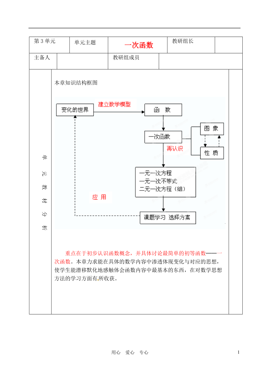 山東省日照市九年級(jí)數(shù)學(xué) 第三單元 一次函數(shù)教學(xué)設(shè)計(jì) 人教新課標(biāo)版_第1頁(yè)