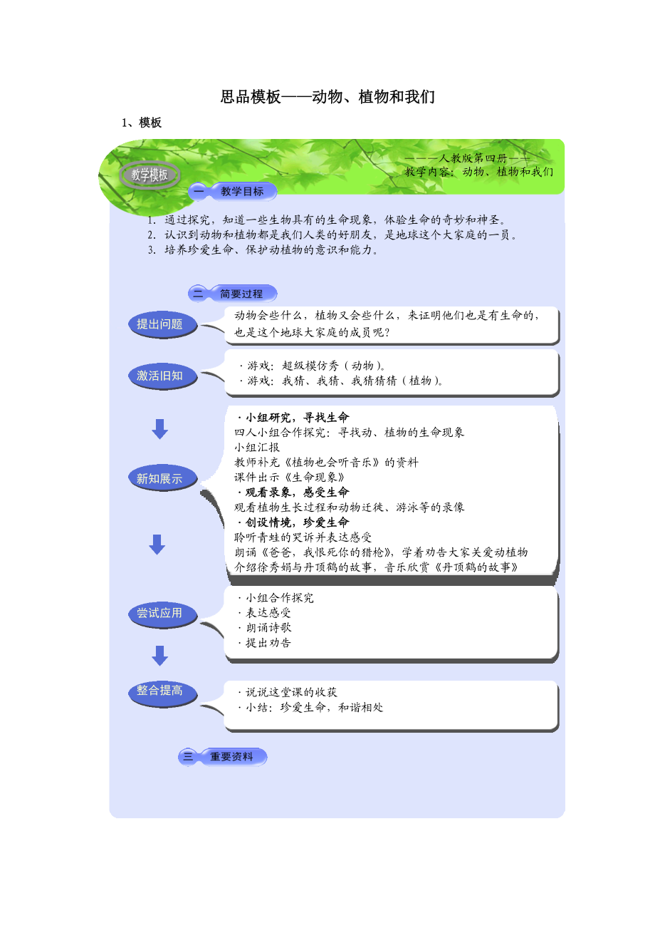 人教版小學(xué)品德與生活二年級(jí)下冊(cè)《動(dòng)物、植物和我們》教案_第1頁(yè)