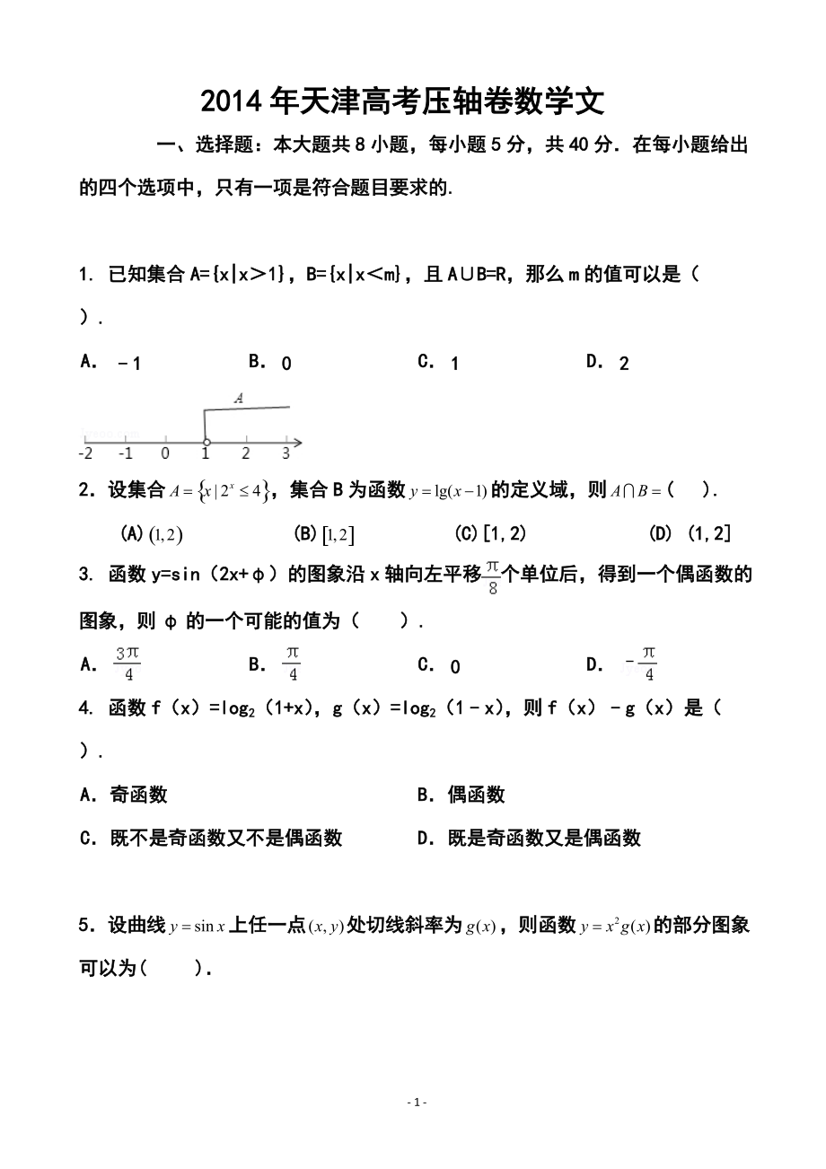 天津市高考压轴卷文科数学试题及答案_第1页