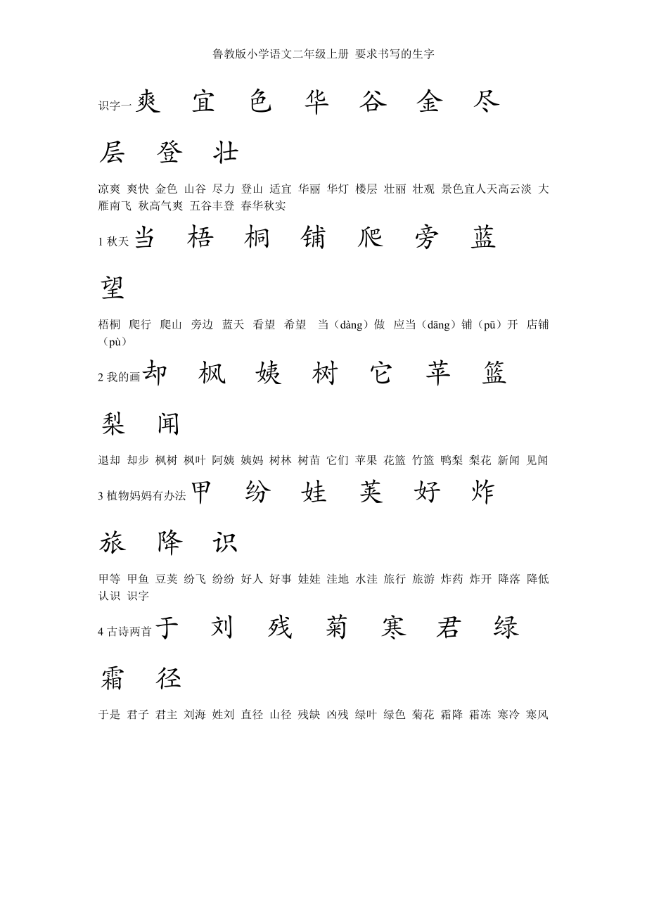 [二年級(jí)語(yǔ)文]魯教版小學(xué)語(yǔ)文二年級(jí)上冊(cè) 要求書(shū)寫(xiě)的生字_第1頁(yè)