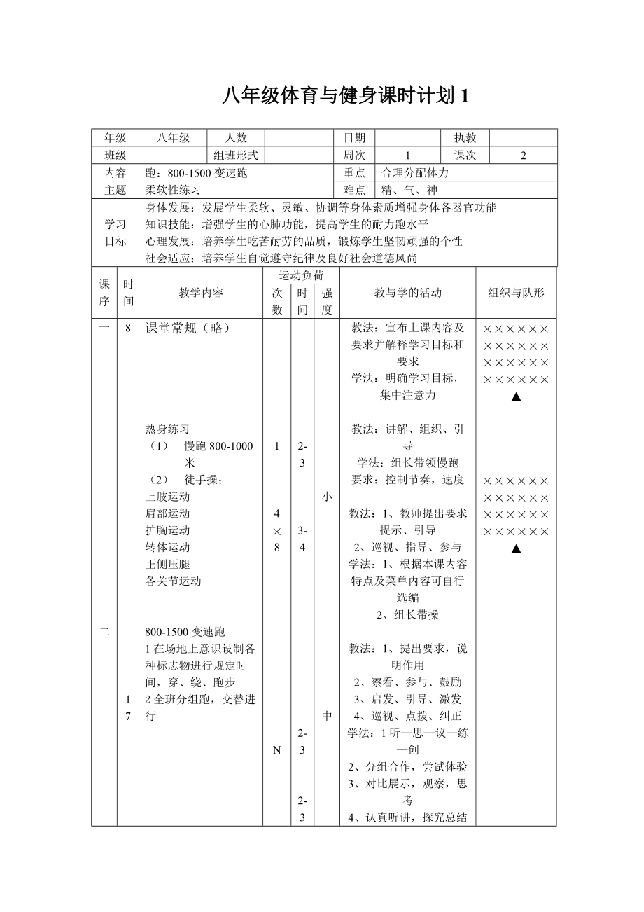 八年级体育与健身课时计划1_第1页