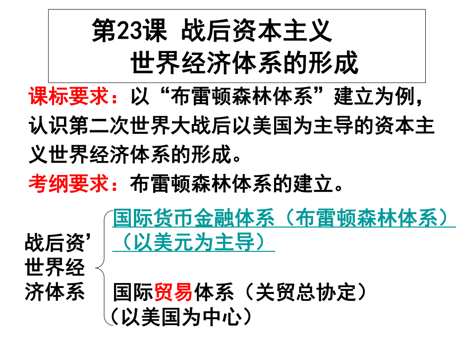 岳麓版高中歷史必修二第五單元第23課《戰(zhàn)后資本主義世界經(jīng)濟(jì)體系的形成》優(yōu)秀課件(共27張PPT)_第1頁