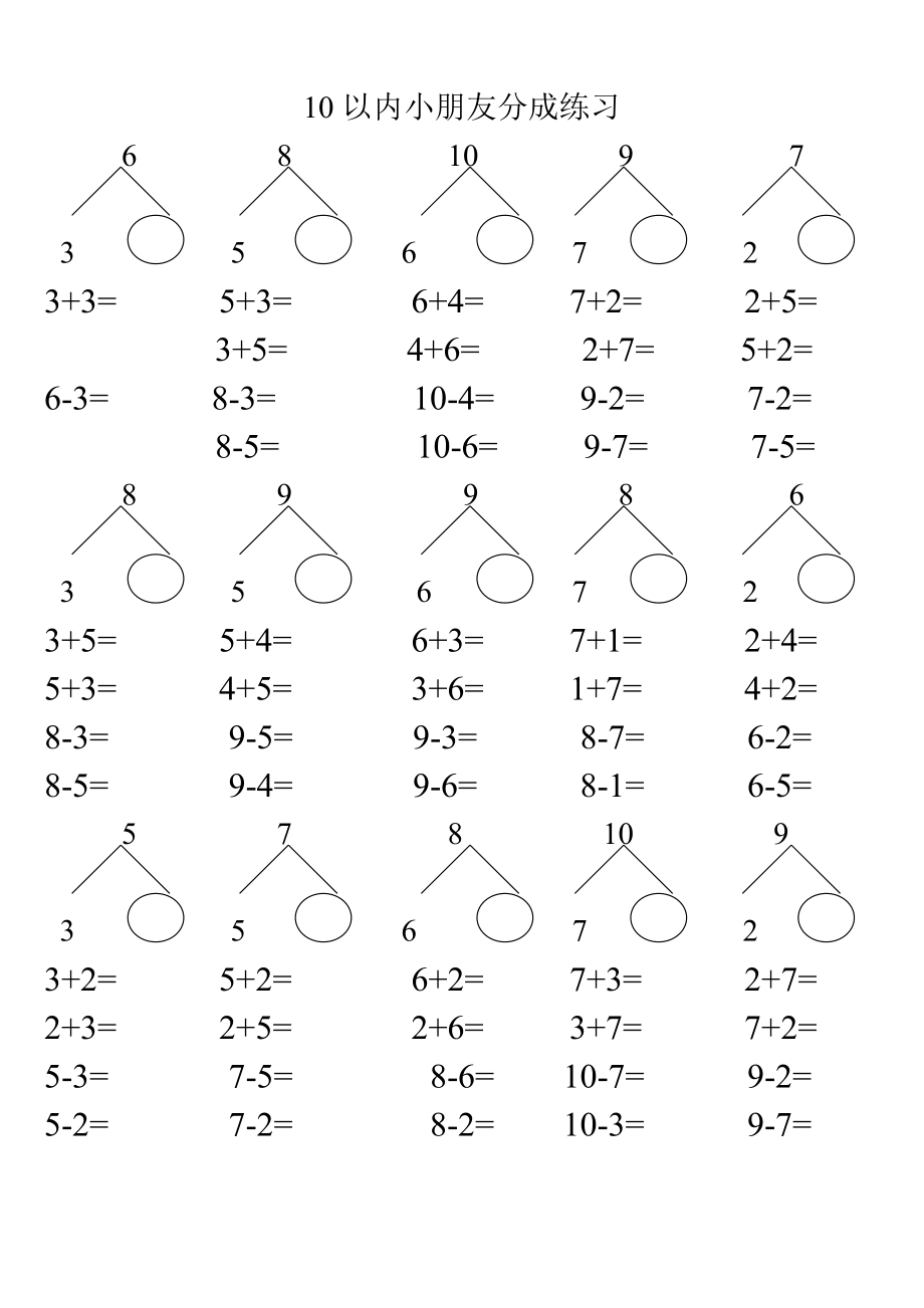 數(shù)學(xué)10以內(nèi)分成練習(xí)_第1頁