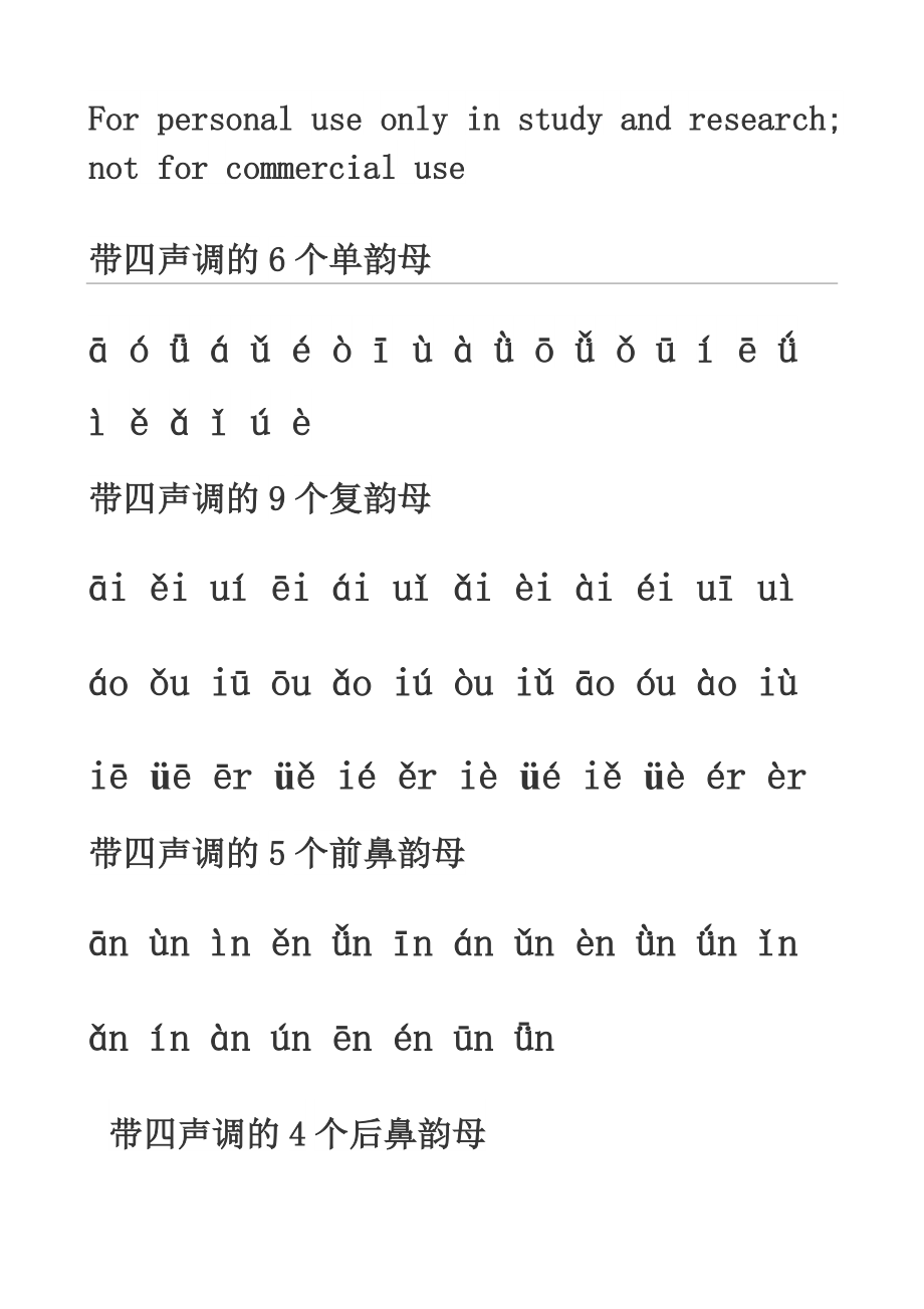 汉语拼音韵母四声调