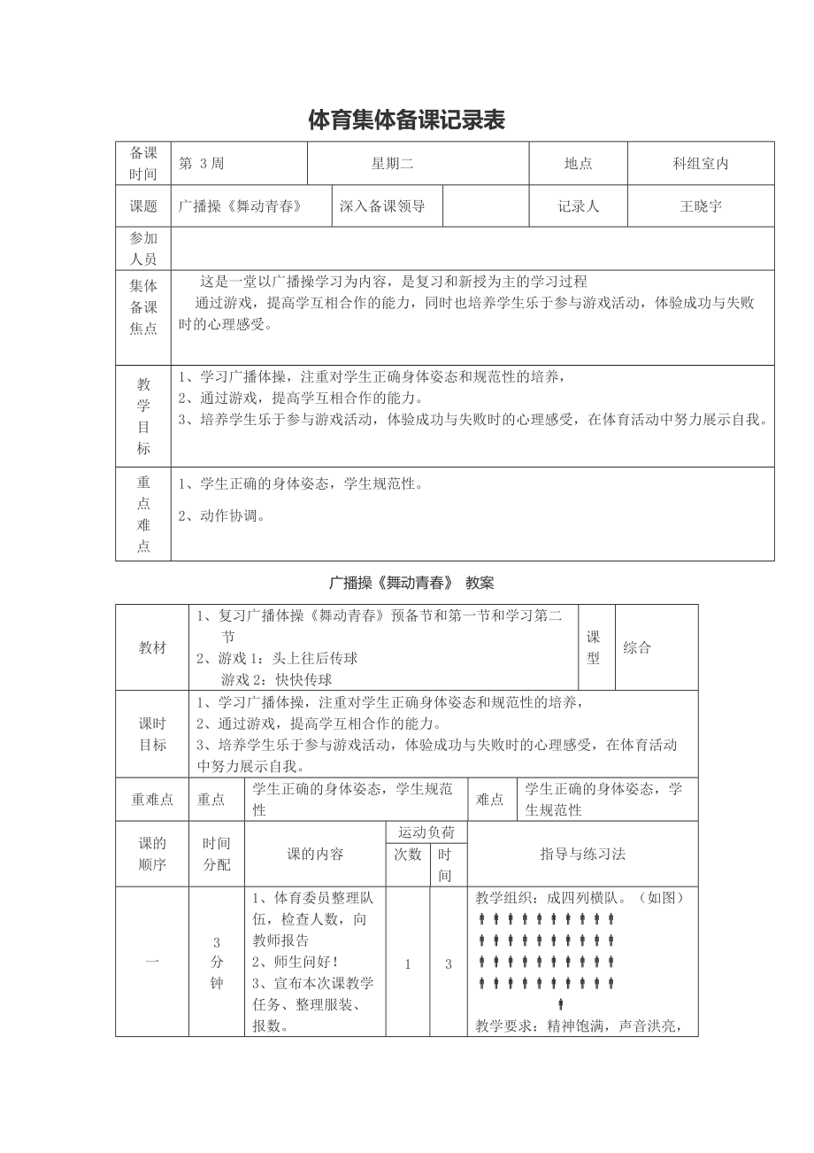 广播操《舞动青春》体育集体备课记录表_第1页