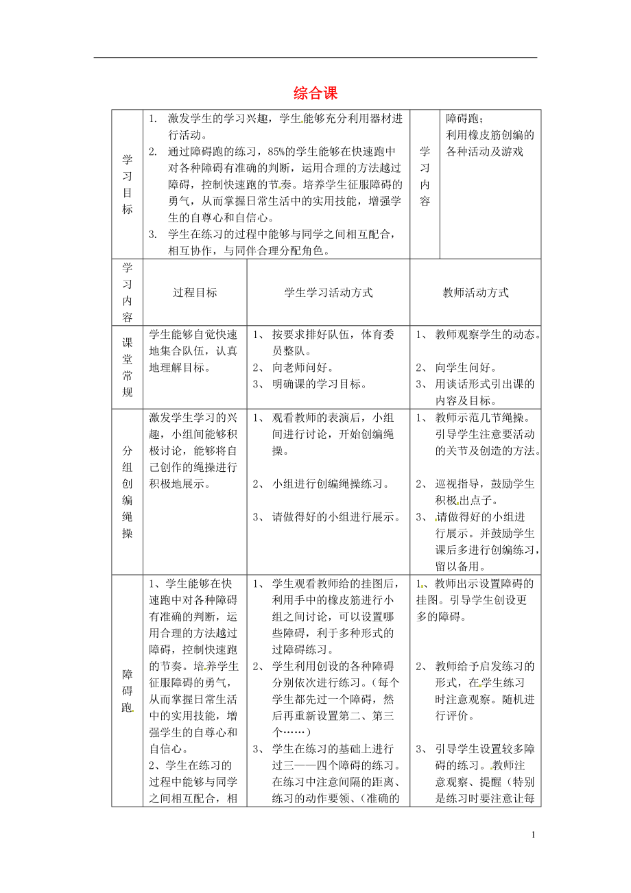 初中體育 綜合練習教案_第1頁