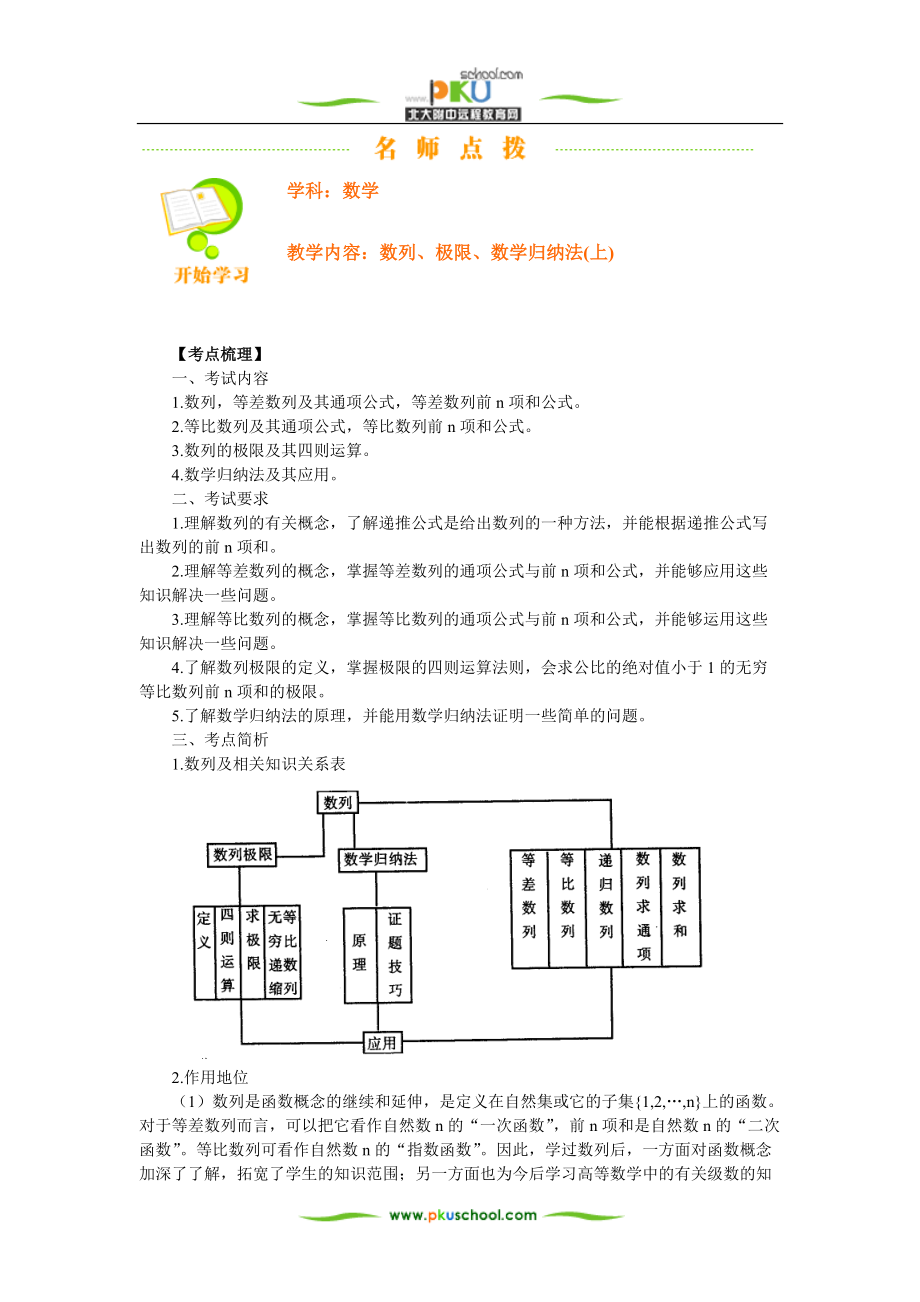 北大附中高考数学专题复习汇编 数列、极限、数学归纳法_第1页