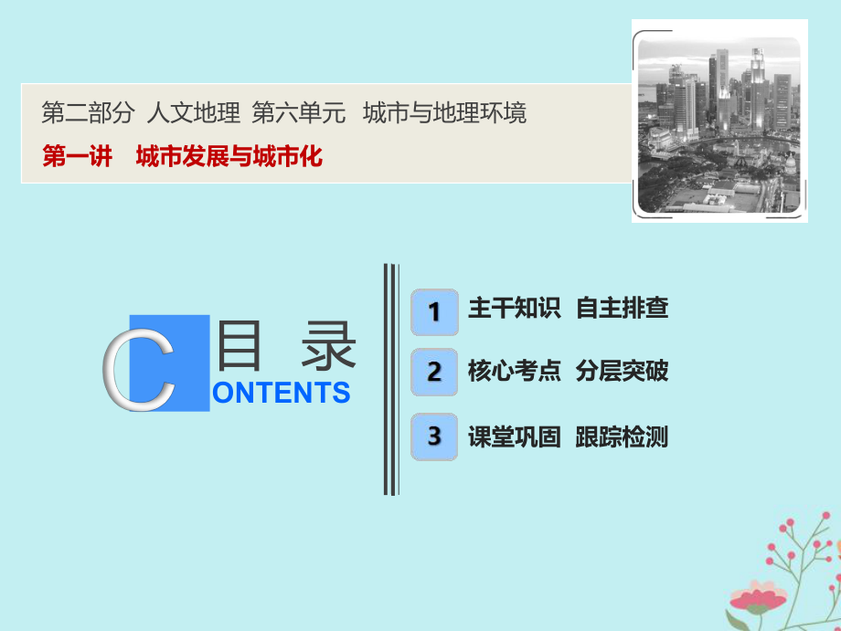 高考地理一輪復(fù)習(xí) 第二部分 人文地理 第六單元 城市與地理環(huán)境 第一講 城市發(fā)展與城市化課件 魯教(00001)_第1頁