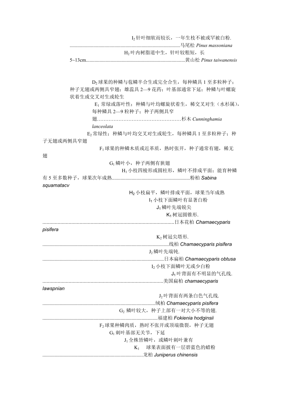 裸子植物檢索表30種植物