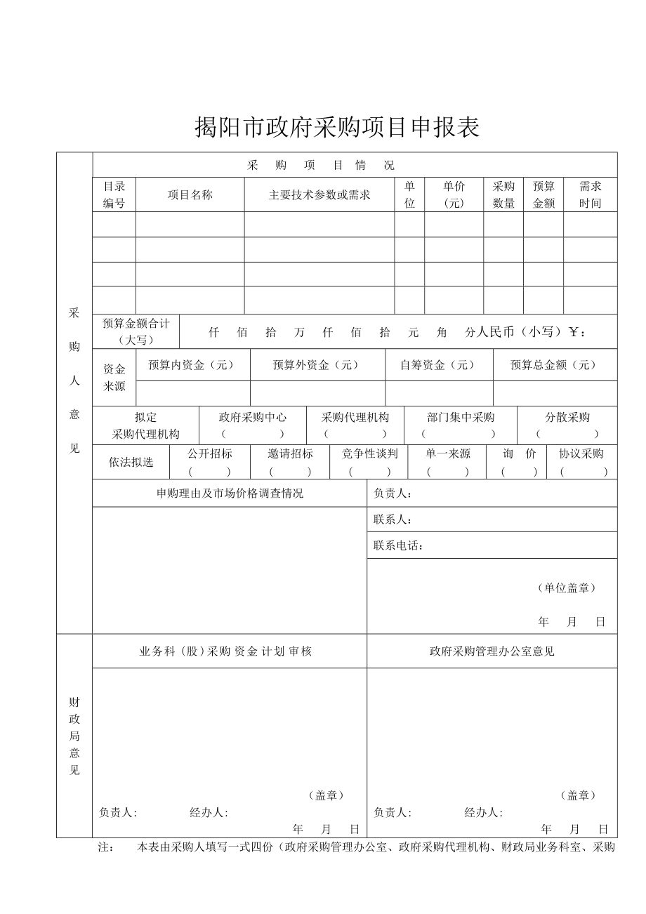 揭陽市政府采購項目申報表_第1頁