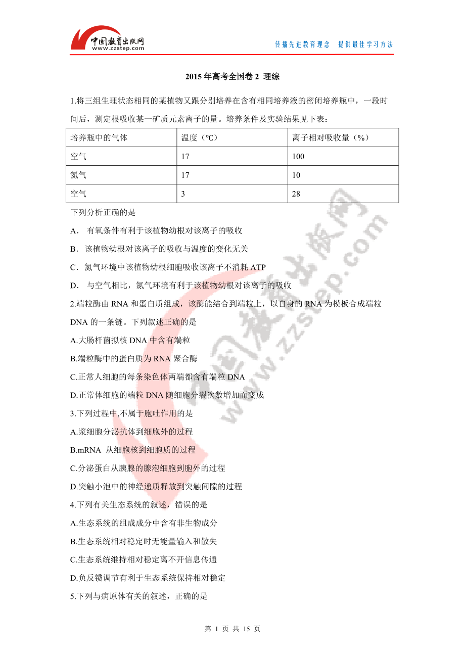 高考全国卷2 理综_第1页