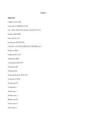 Unit 1 知識點背誦 人教版英語七年級上冊