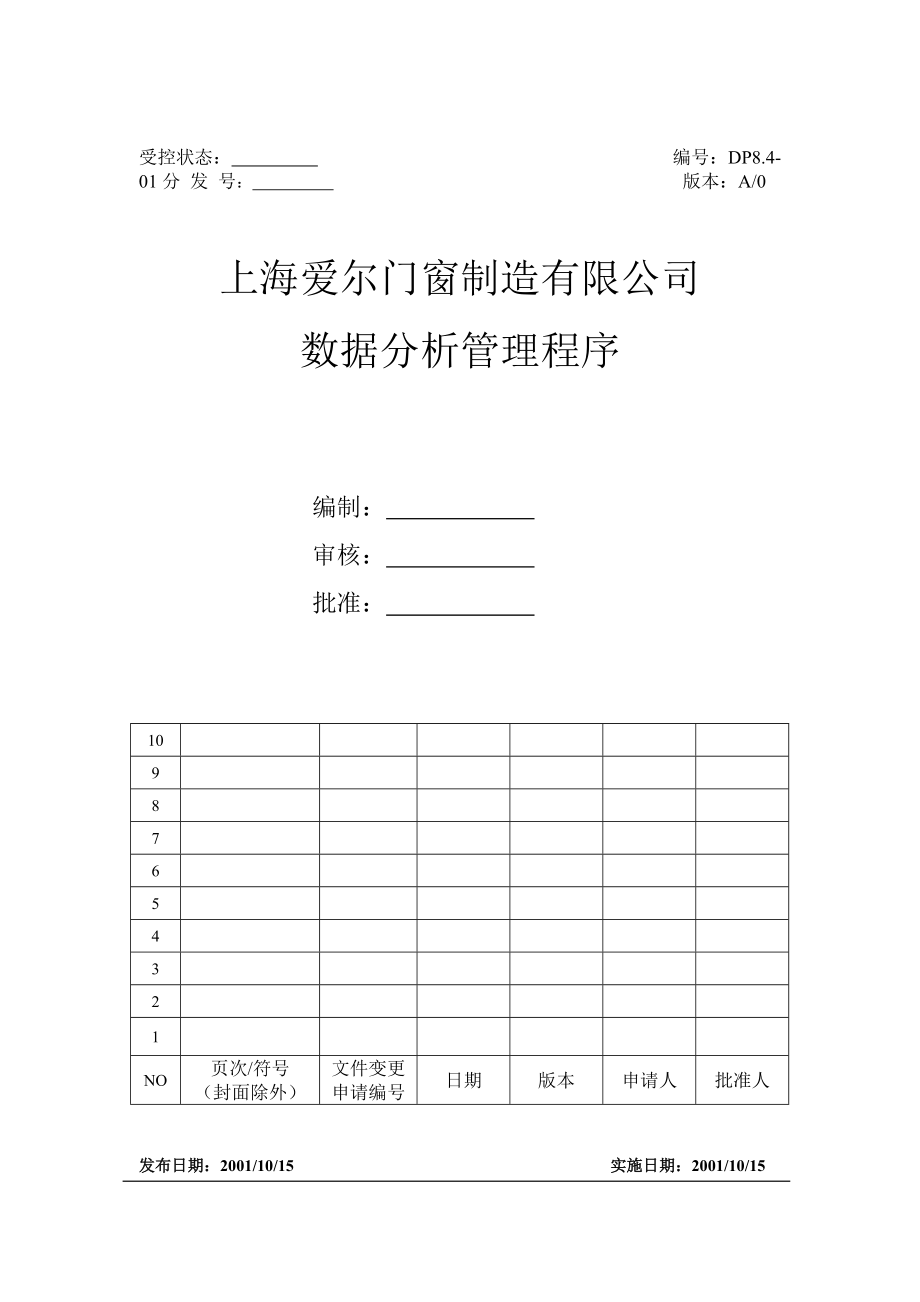 【企業(yè)】門窗企業(yè)品質(zhì)手冊(cè)范本（含全套程序文件WORD檔153頁）_第1頁