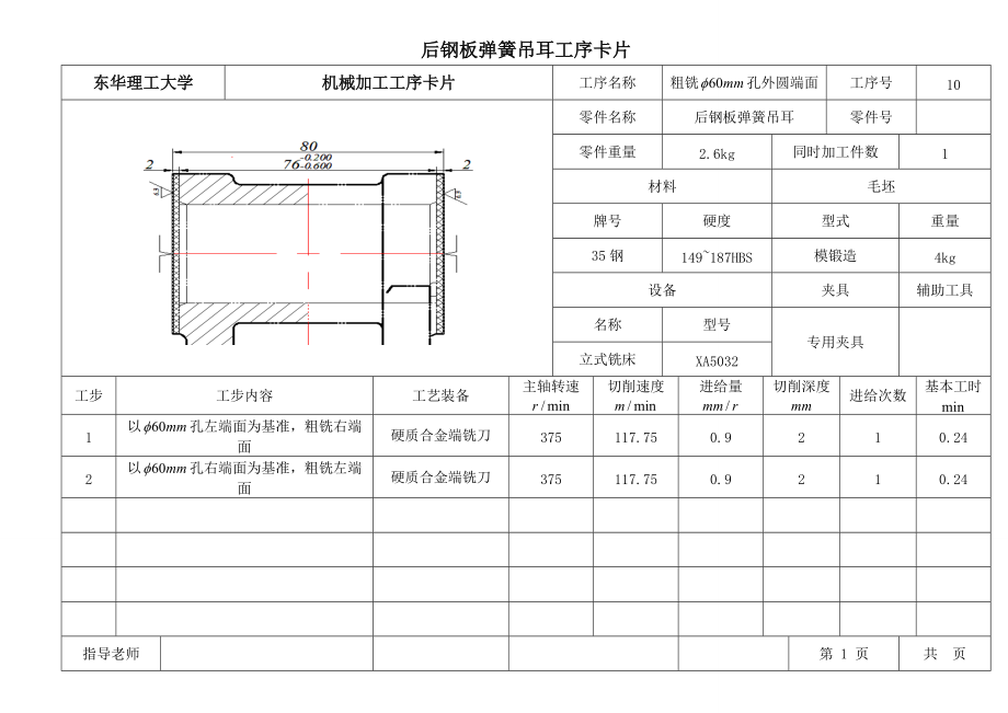 解放牌汽車CA10B工藝卡片后鋼板彈簧吊耳零件_第1頁(yè)